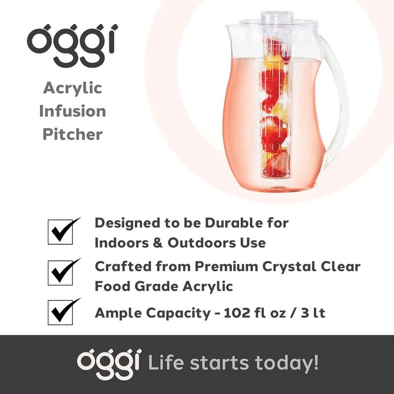 Oggi Acrylic Infusion Pitcher - Plastic Water Pitcher (Clear) - Kidsy