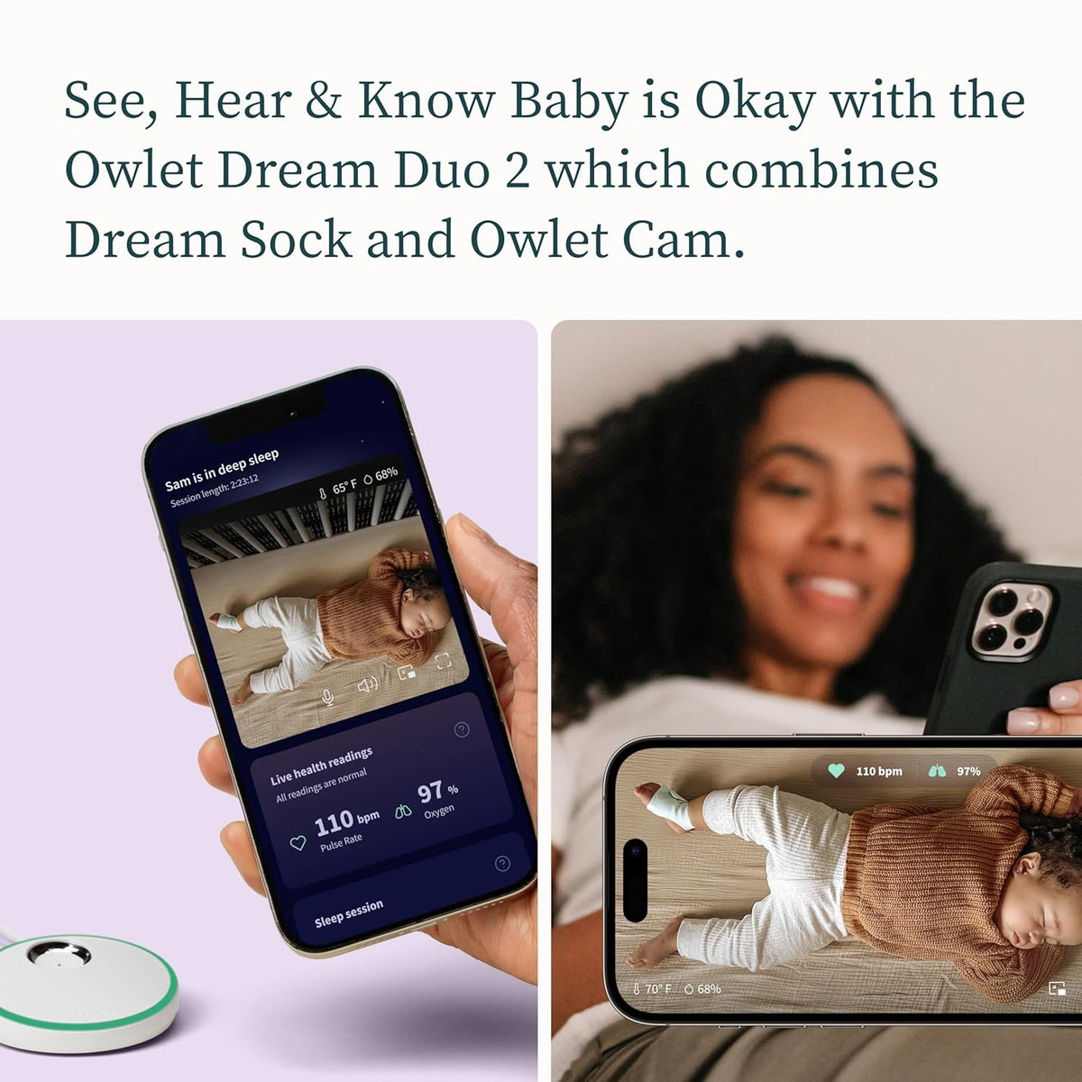 Owlet Dream Duo Gen 2 Smart Baby Monitor Bundle with Sock & Cam (Mint) - Kidsy