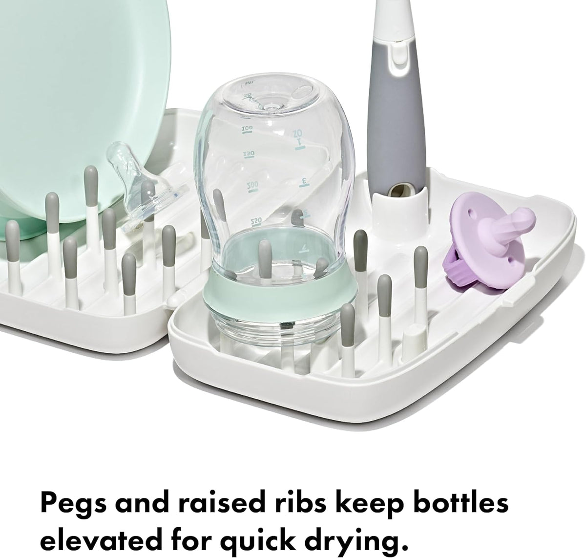 OXO Tot on - the - Go Drying Rack & Bottle Brush (Gray) - Kidsy