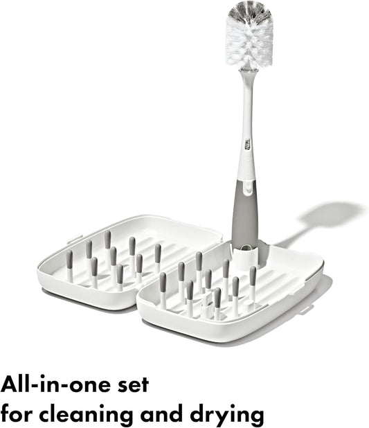 OXO Tot on - the - Go Drying Rack & Bottle Brush (Gray) - Kidsy