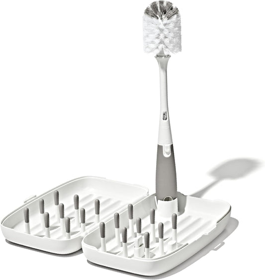 OXO Tot on - the - Go Drying Rack & Bottle Brush (Gray) - Kidsy