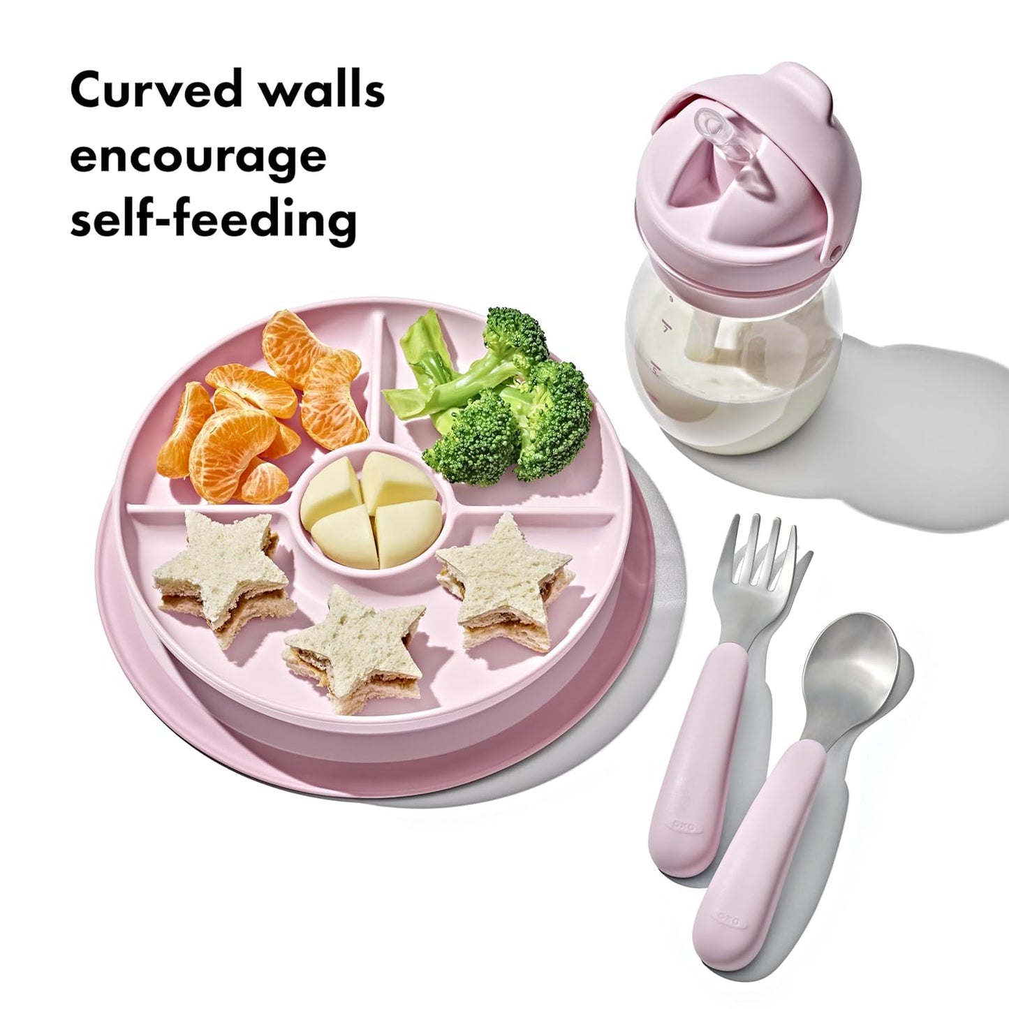 OXO Tot Stick & Stay Suction Divided Plate (Blossom) - Kidsy