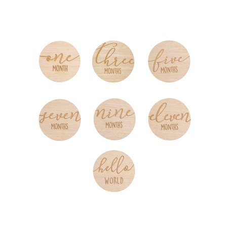 Pearhead Wooden Monthly Milestone Photo Cards - 7 Double - Sided Engraved Discs for Baby Announcement and Milestones (Light Wood) - Kidsy
