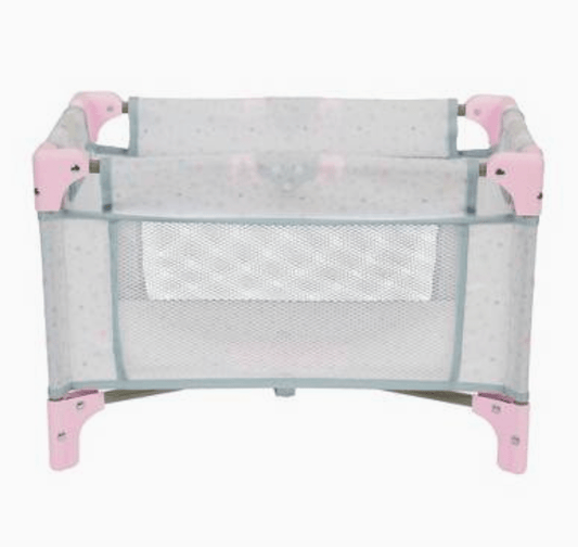 Perfectly Cute Star Print Folding Crib For Baby Doll (Pink - Grey) - Kidsy