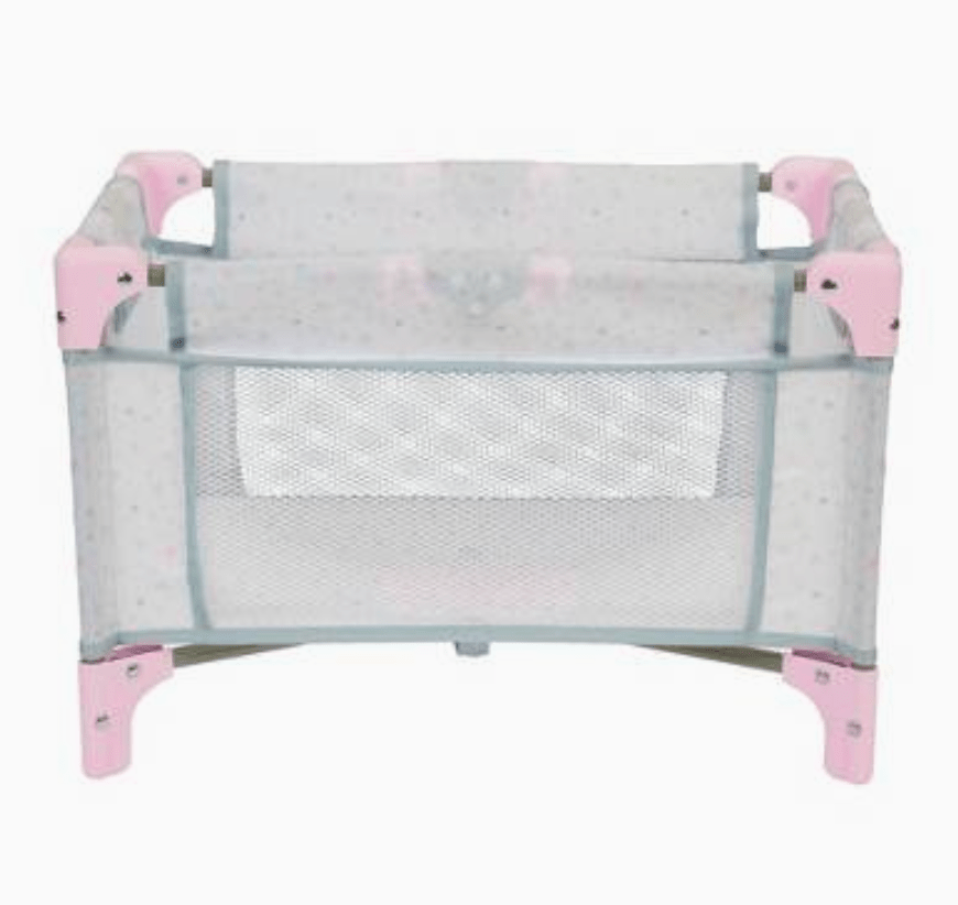 Perfectly Cute Star Print Folding Crib For Baby Doll (Pink- Grey)