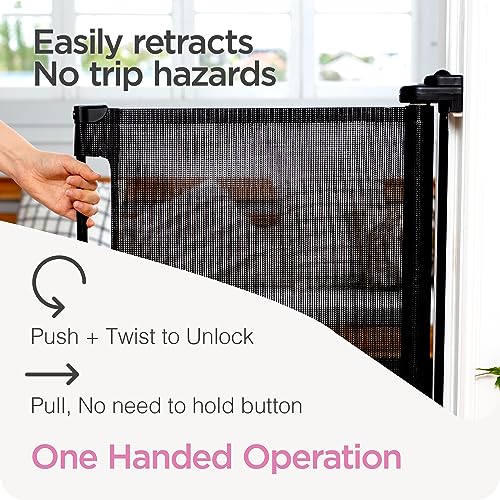 Perma Retractable Baby Gate, 33" x 71" (Black) - Kidsy