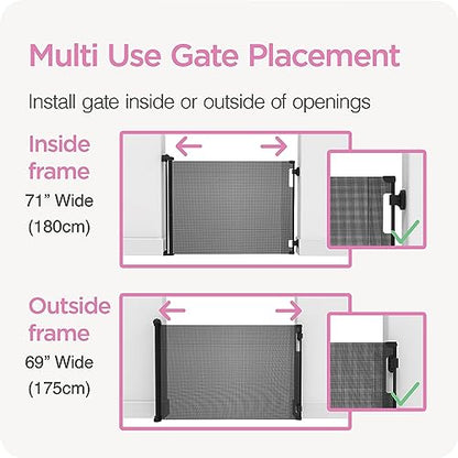 Perma Retractable Baby Gate, 33" x 71" (Black) - Kidsy