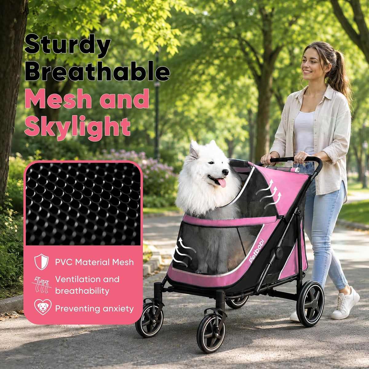 Petbobi All-Terrain Foldable Dog Stroller (Pink) - Kidsy