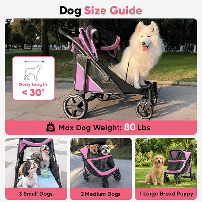 Petbobi All-Terrain Foldable Dog Stroller (Pink) - Kidsy