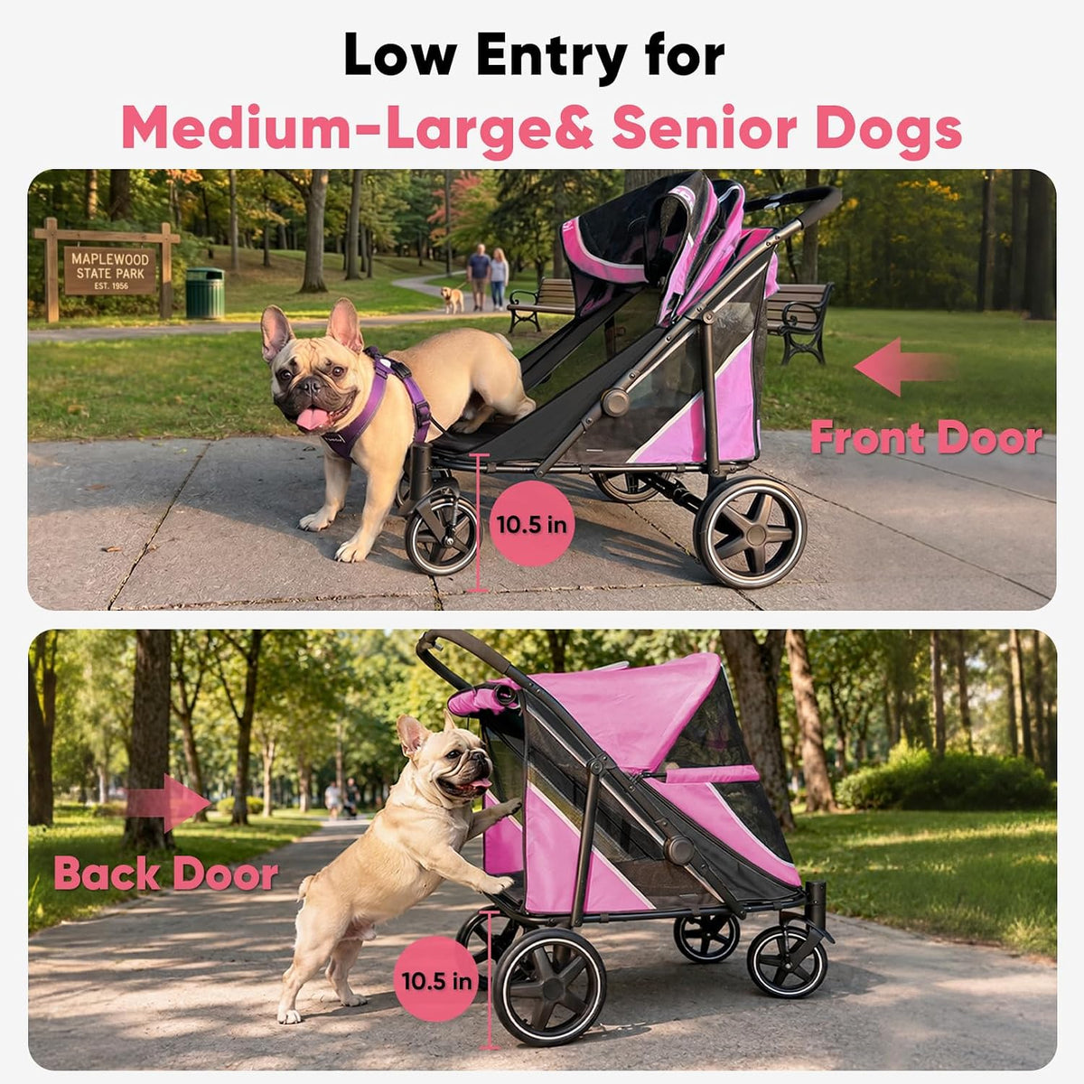 Petbobi All-Terrain Foldable Dog Stroller (Pink) - Kidsy
