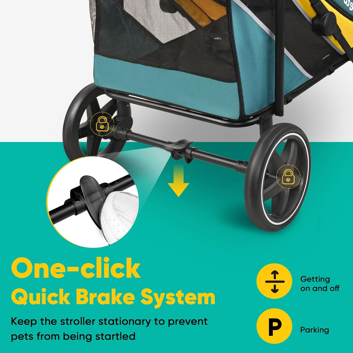 Petbobi Foldable Dual-Entry Dog Stroller, 80 lb Capacity (Green & Yellow) - Kidsy