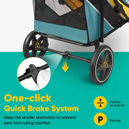 Petbobi Foldable Dual-Entry Dog Stroller, 80 lb Capacity (Green & Yellow) - Kidsy
