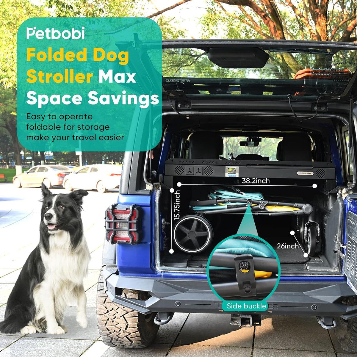 Petbobi Foldable Dual-Entry Dog Stroller, 80 lb Capacity (Green & Yellow) - Kidsy