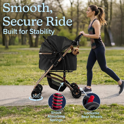 PETMAKER 2-in-1 Lightweight Foldable Pet Stroller with Detachable Carrier (Black) - Kidsy