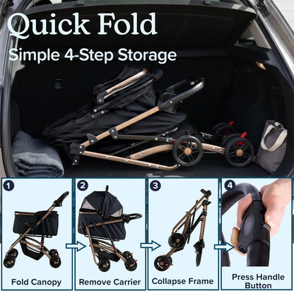 PETMAKER 2-in-1 Lightweight Foldable Pet Stroller with Detachable Carrier (Black) - Kidsy