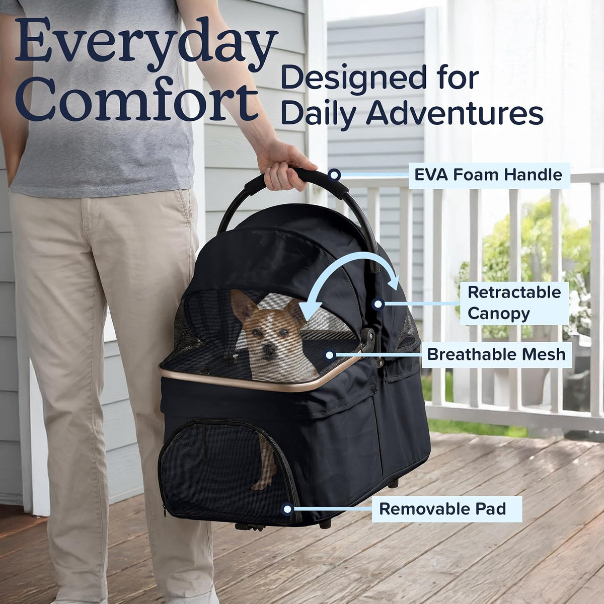 PETMAKER 2-in-1 Lightweight Foldable Pet Stroller with Detachable Carrier (Black) - Kidsy