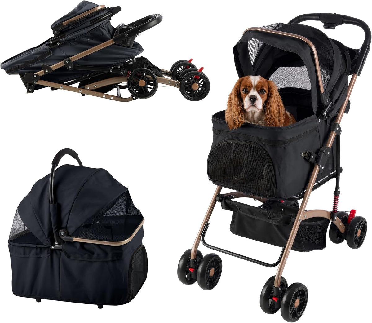 PETMAKER 2-in-1 Lightweight Foldable Pet Stroller with Detachable Carrier (Black) - Kidsy