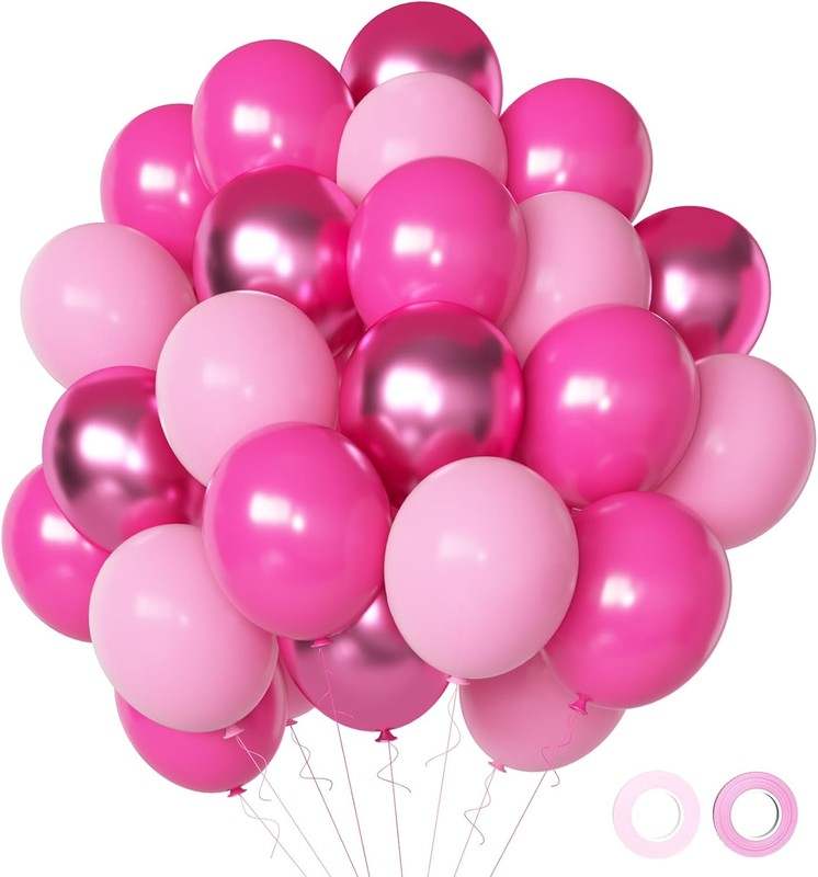 Pink Balloons Metallic Pink Balloon, 50Pcs 12Inch Hot Pink Chrome Pink Latex Balloons Light Pink Balloon and Dark Magenta Pink Balloons - Kidsy