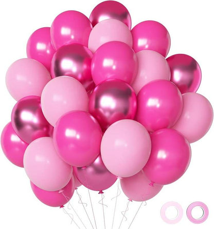 Pink Balloons Metallic Pink Balloon, 50Pcs 12Inch Hot Pink Chrome Pink Latex Balloons Light Pink Balloon and Dark Magenta Pink Balloons - Kidsy