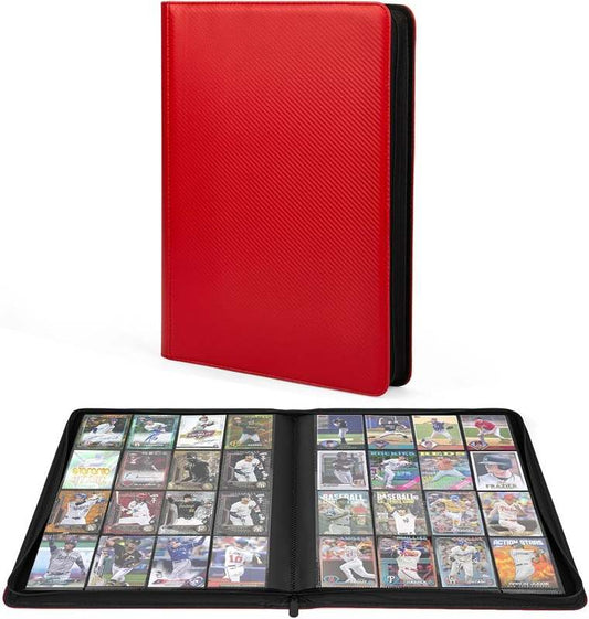 Premium 1000+ Pockets Trading Card Binder, 16 - Pocket Ringless Side - Loading Album for TCG, MTG, Lorcana, Sports & Standard - Size Cards (Red) - Kidsy