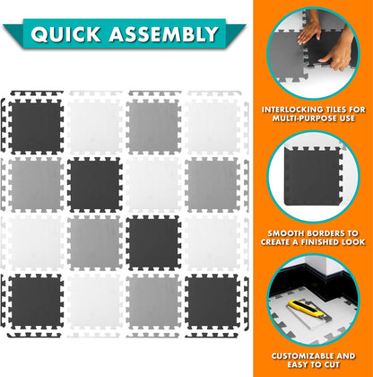 ProSource Foam Puzzle Floor Play Mat (Black/Grey/White) - Kidsy