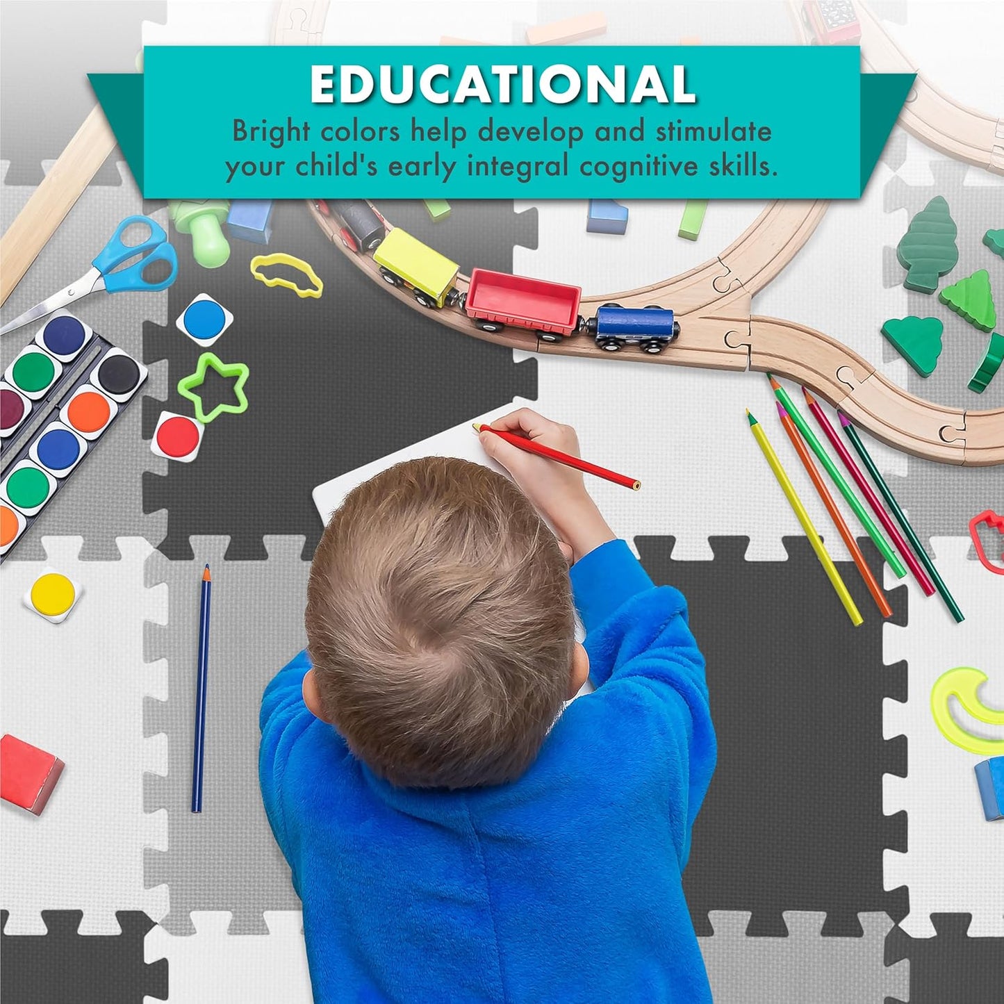 ProSource Foam Puzzle Floor Play Mat (Black/Grey/White) - Kidsy