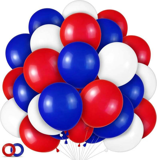 Red White and Blue Latex Balloons 100 piece 12 inch - Kidsy