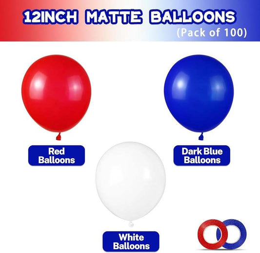 Red White and Blue Latex Balloons 100 piece 12 inch - Kidsy