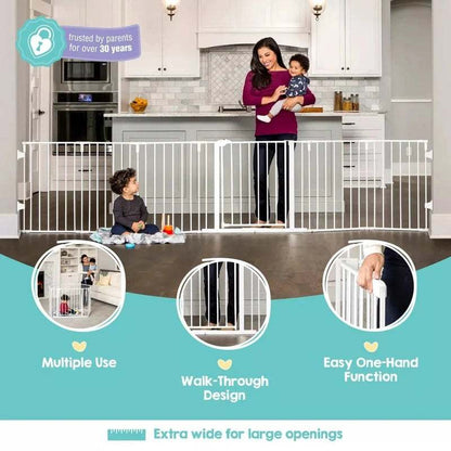 Regalo 130" 6 Panel Super Wide Metal Safety Gate (White) - Kidsy