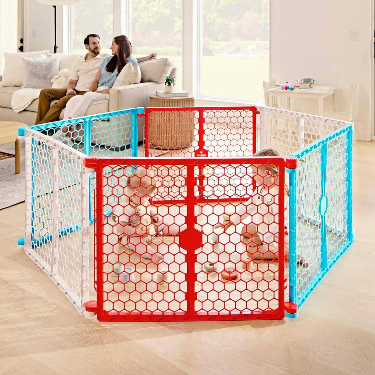 Regalo 192-Inch 6-Panel Convertible Baby Gate & Play Yard (Red, White & Blue) - Kidsy