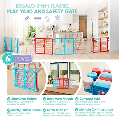 Regalo 192-Inch 6-Panel Convertible Baby Gate & Play Yard (Red, White & Blue) - Kidsy