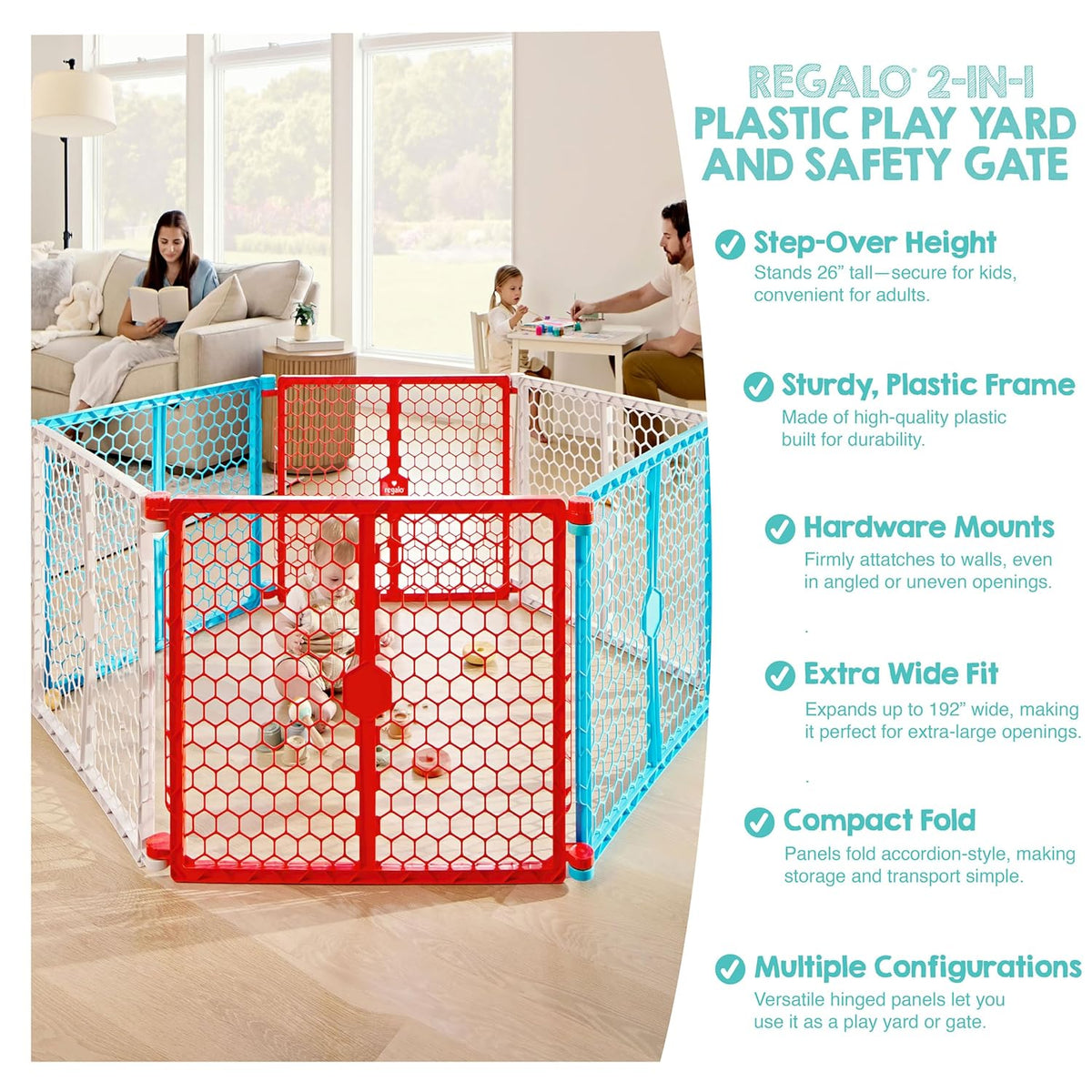 Regalo 192-Inch 6-Panel Convertible Baby Gate & Play Yard (Red, White & Blue) - Kidsy