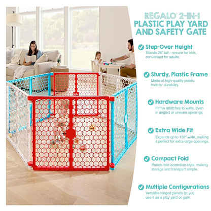 Regalo 192-Inch 6-Panel Convertible Baby Gate & Play Yard (Red, White & Blue) - Kidsy