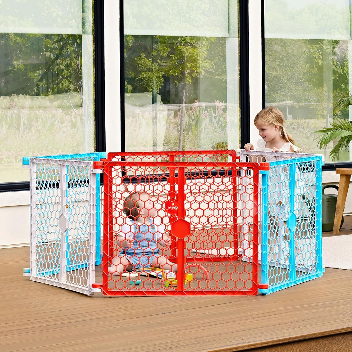 Regalo 192-Inch 6-Panel Convertible Baby Gate & Play Yard (Red, White & Blue) - Kidsy