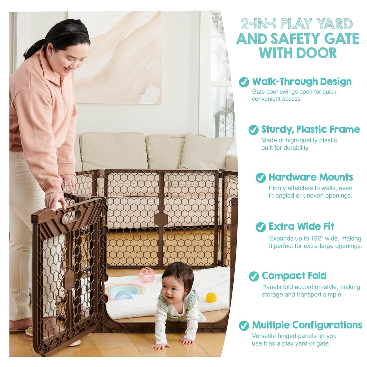 Regalo 192-Inch Super Wide Baby Gate & Play Yard (Brown) - Kidsy