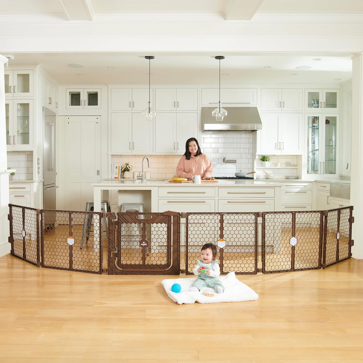 Regalo 192-Inch Super Wide Baby Gate & Play Yard (Brown) - Kidsy