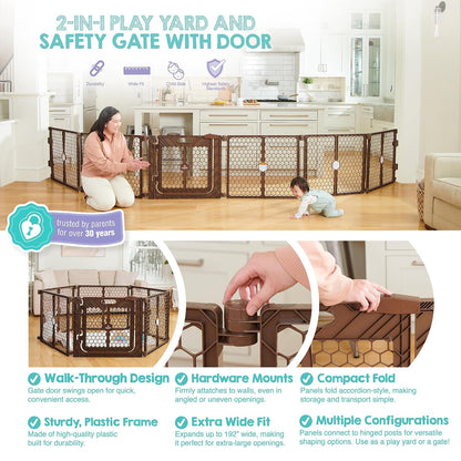 Regalo 192-Inch Super Wide Baby Gate & Play Yard (Brown) - Kidsy