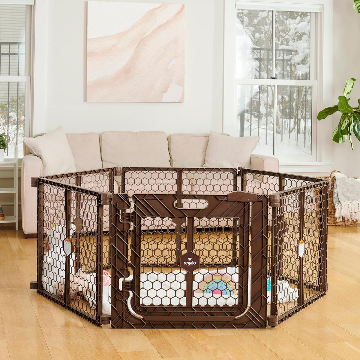 Regalo 192-Inch Super Wide Baby Gate & Play Yard (Brown) - Kidsy