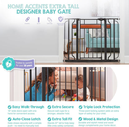 Regalo Extra Tall Walk-Through Metal Safety Gate 30" to 42" Wide (Black) - Kidsy