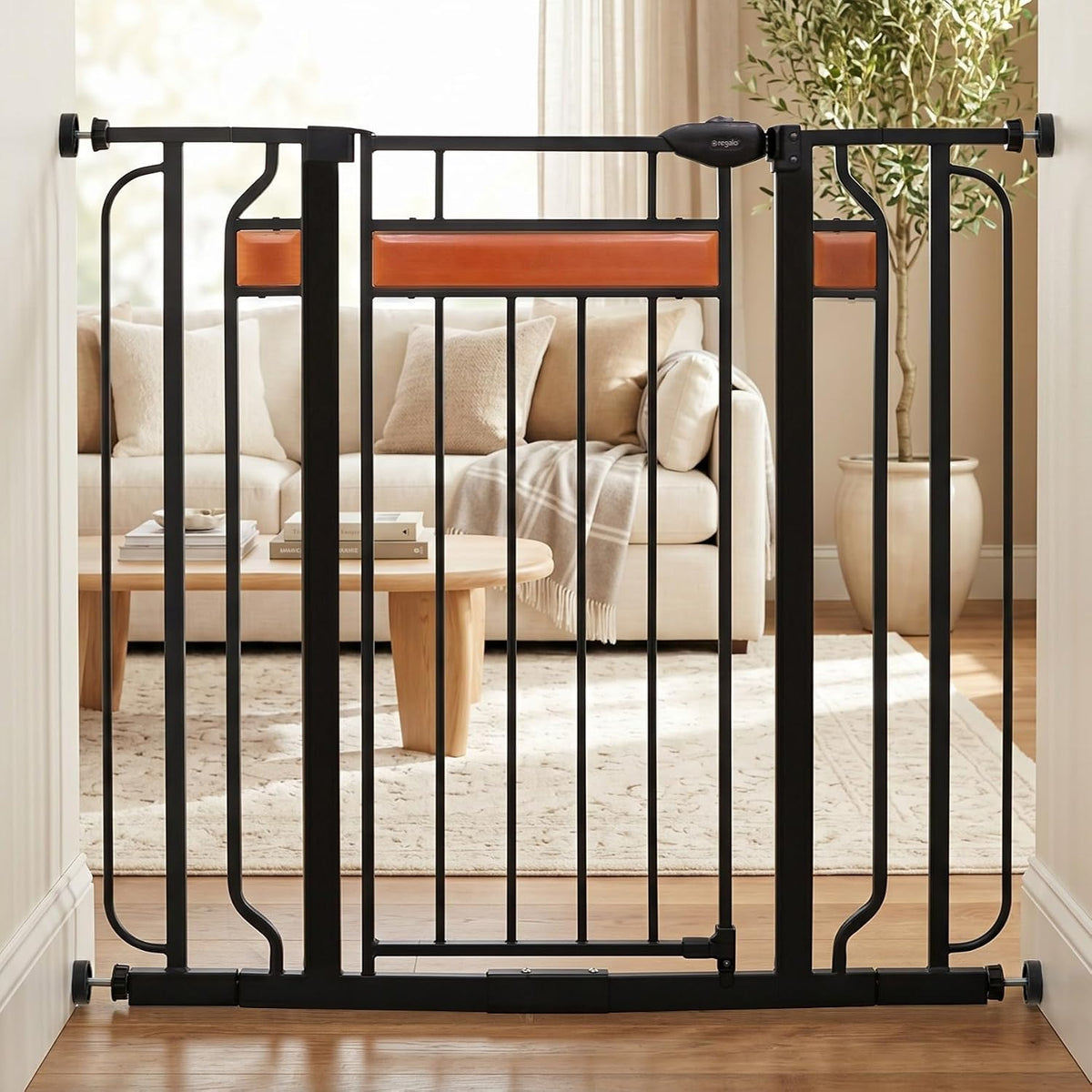 Regalo Extra Tall Walk-Through Metal Safety Gate 30" to 42" Wide (Black) - Kidsy