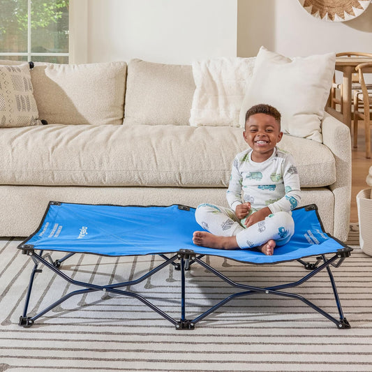 Regalo My Cot Portable Folding Toddler Bed, 46.5" × 24.5" × 9" (Royal Blue) - Kidsy