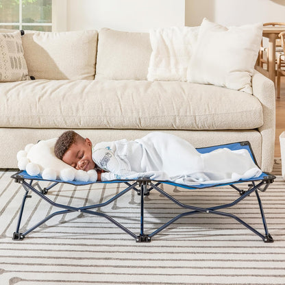 Regalo My Cot Portable Folding Toddler Bed, 46.5" × 24.5" × 9" (Royal Blue) - Kidsy