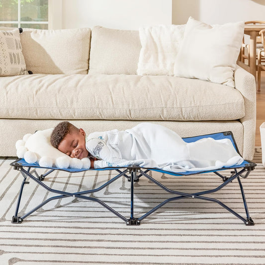 Regalo My Cot Portable Folding Toddler Bed, 46.5" × 24.5" × 9" (Royal Blue) - Kidsy