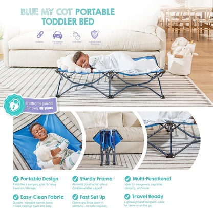 Regalo My Cot Portable Folding Toddler Bed, 46.5" × 24.5" × 9" (Royal Blue) - Kidsy