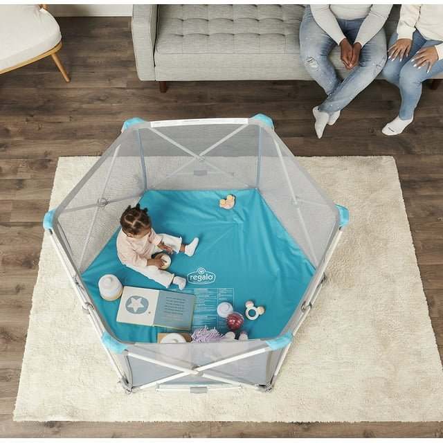 Regalo My Portable Play Yard Deluxe 6 Panel (Aqua) - Kidsy