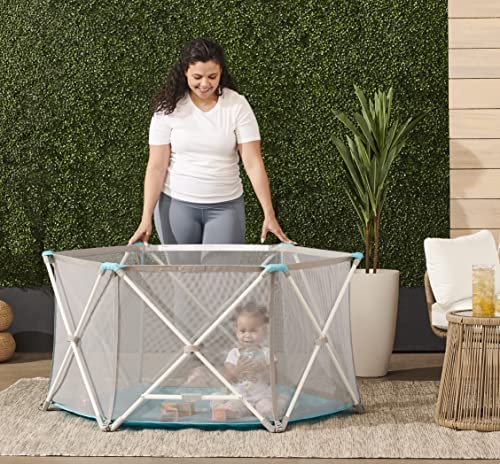 Regalo Portable Play Yard (White/Gray/Teal) - Kidsy