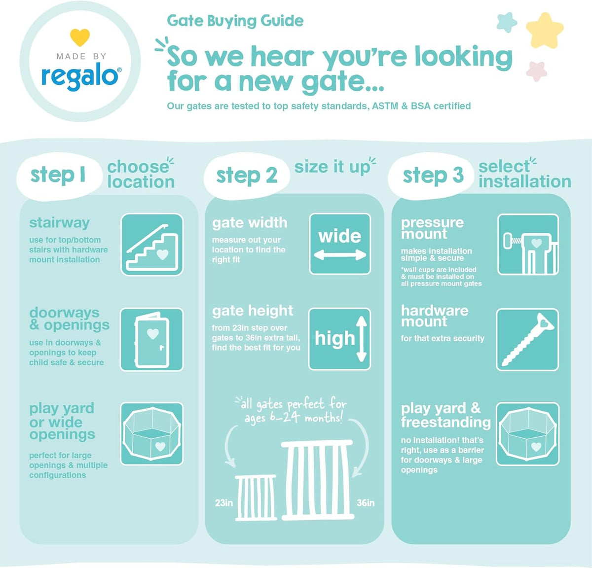 Regalo Safety 36" Extra Tall Baby Gate (White, 29-36.5"W x 36"H) - Kidsy