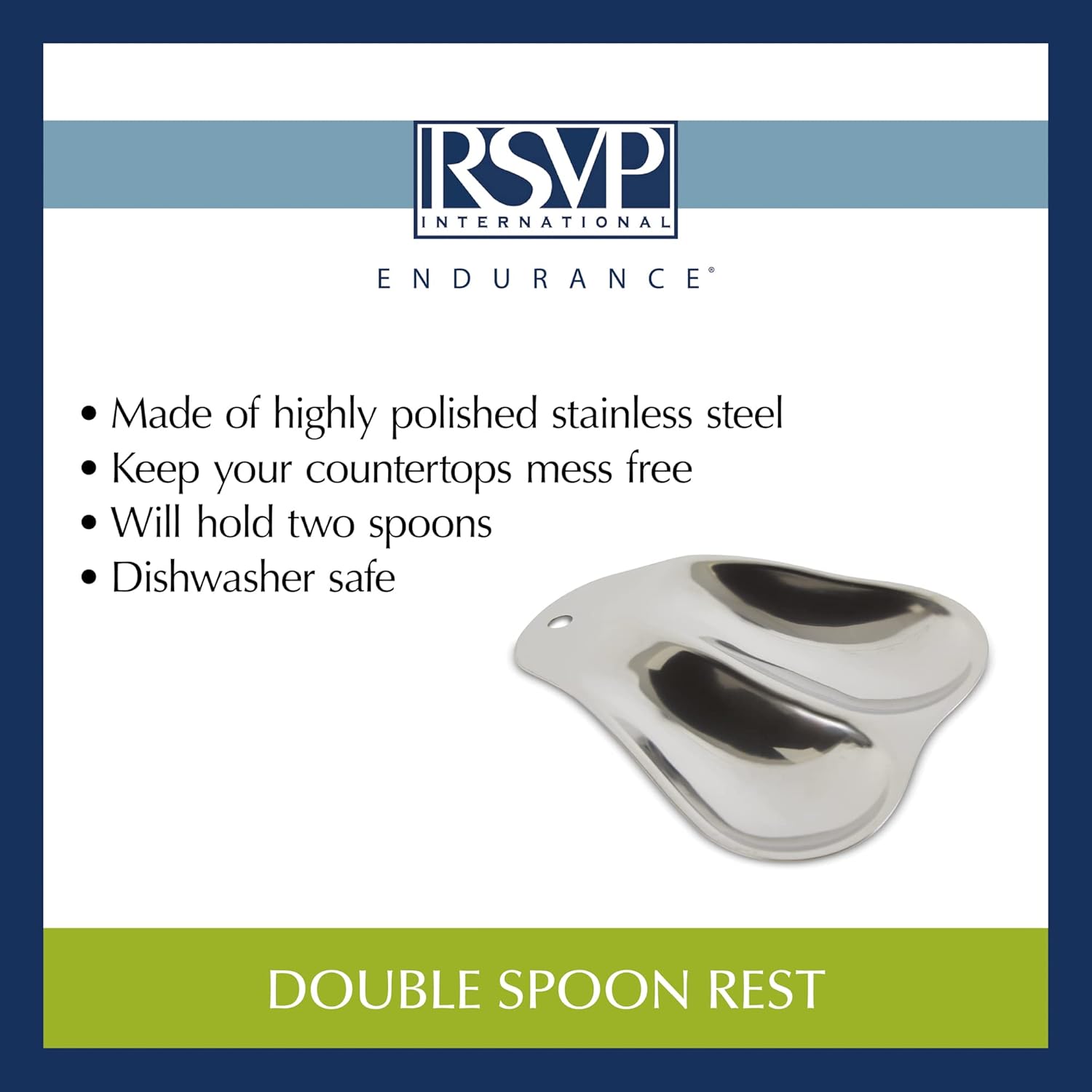 RSVP Stainless Steel Double Spoon Rest (7 Inch) - Kidsy