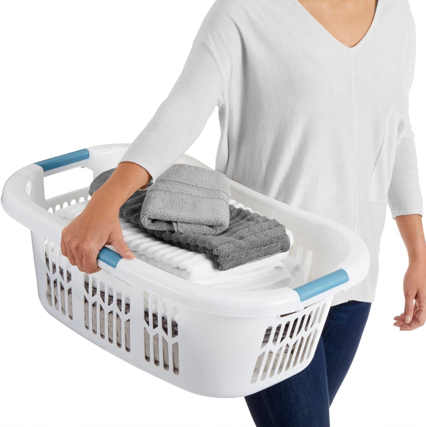 Rubbermaid Laundry Basket XL Hip - Hugger Basket 2.1 - Bushel (White) - Kidsy
