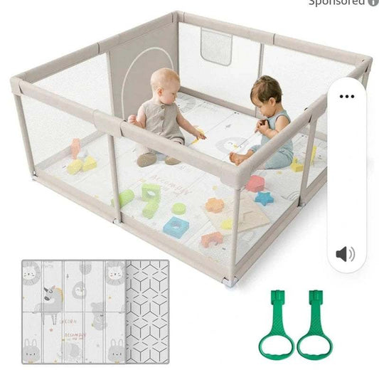Zeebaba Baby Playpen With Mat (Grey)